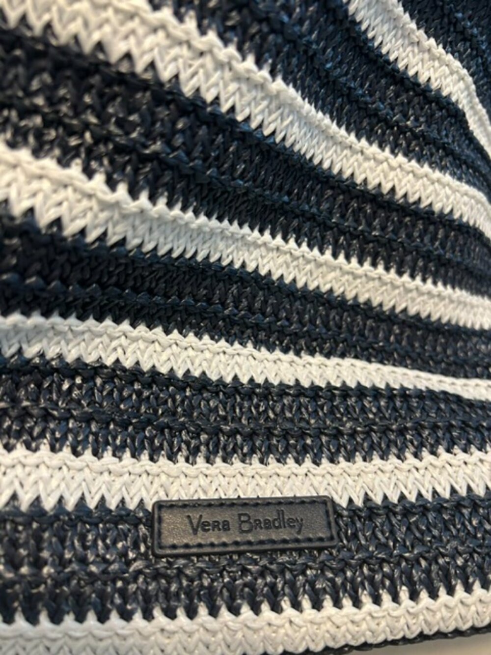 Vera Bradley Shore Enough Sailboat Straw Tote Beach Bag Navy/White Stripe - Picture 6 of 6